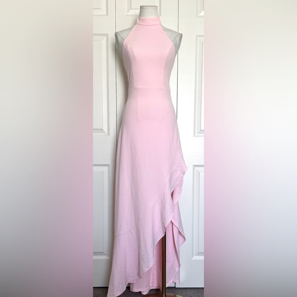 LULU's Chic Sexy Prom Wedding Ruffle Hem Light Pink Trumpet Maxi Dress - Picture 4 of 4